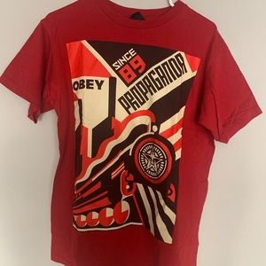 Men’s red obey graphic tee shirt
